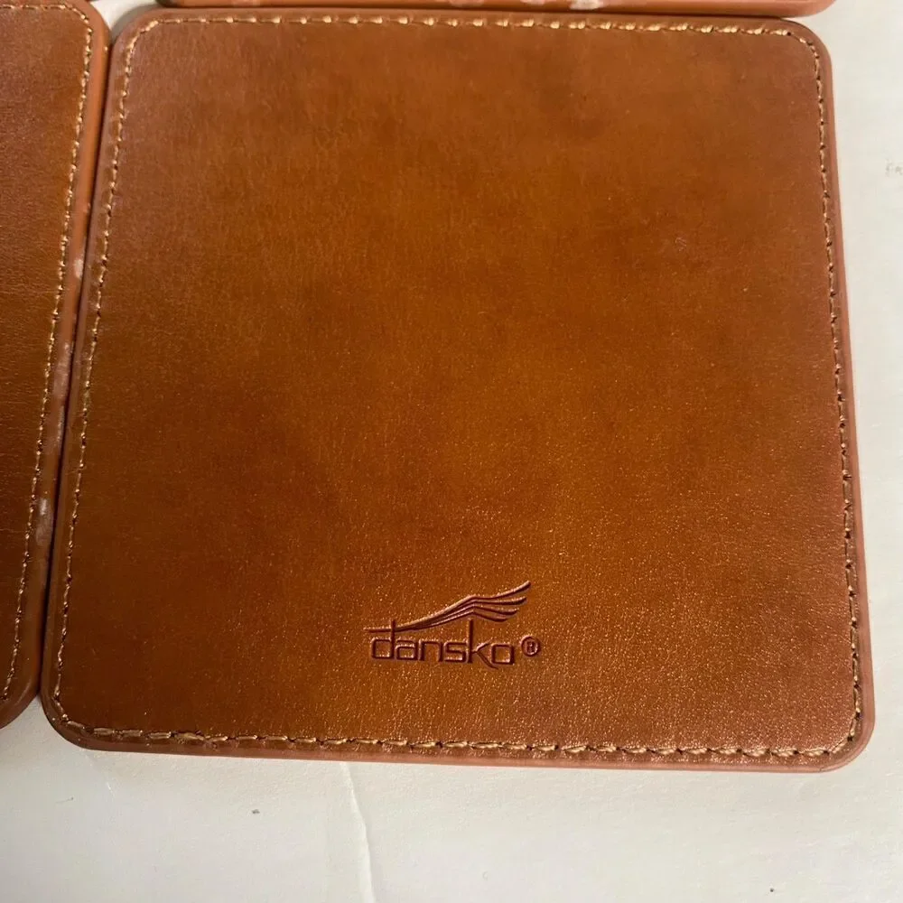 Dansko Leather Coaster Set of 4 Brown Logo Shoe Imprint 3.5” Square Nurse Gift
